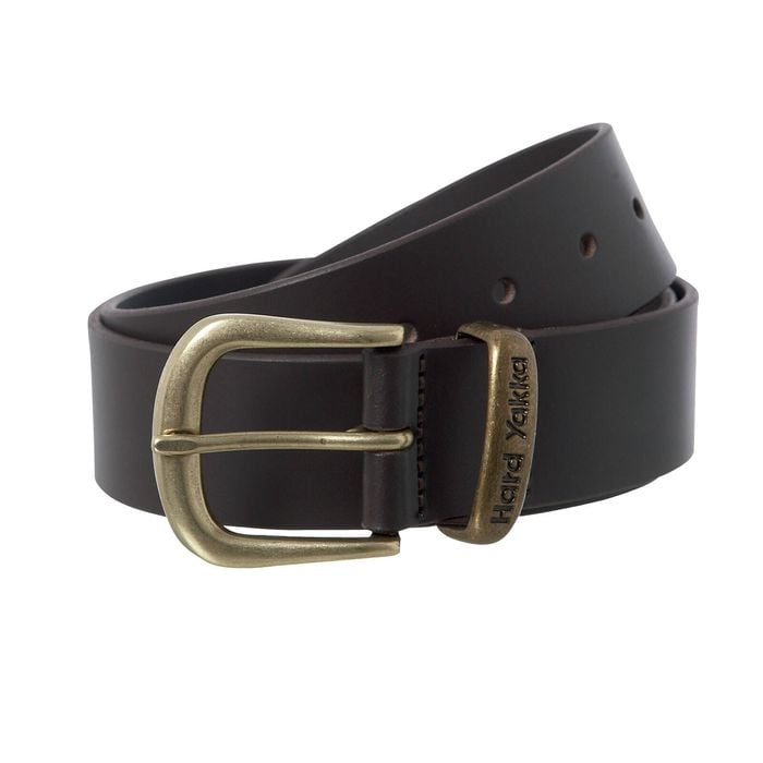 Hard Yakka Chocolate Leather & Brass Buckle Belt - Size 72