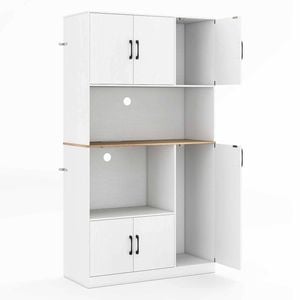 Costway 1.8m Tall Pantry Cabinet Cupboard Storage Hutch Power Outlet White