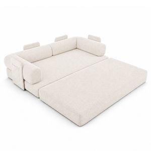 Ufurniture 185cm Convertible 2 Seater Sofa Bed W/ L-shape Armrests No Assembly Corduroy Loveseat Beige