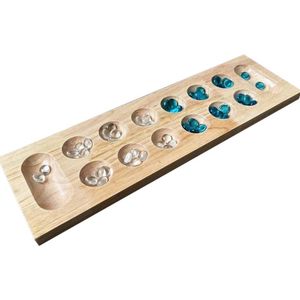 Wooden Mancala Board Game With 48 Pebbles