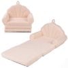 Costway Shell Folding Sofa Kid 2in1 Couch Lounge Bed Teddy Fabric Beige