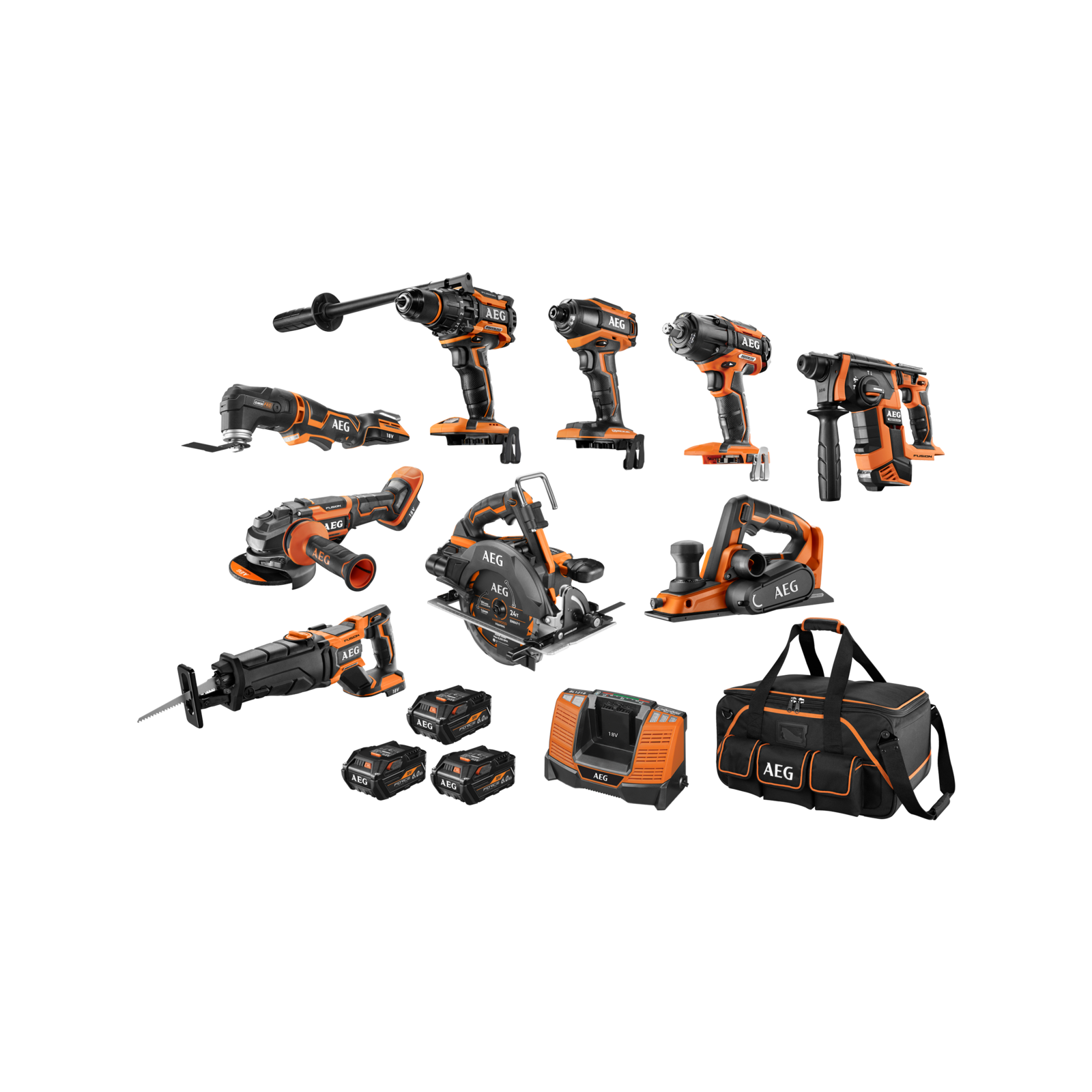 AEG 18V 15 Piece Fusion/Brushless Heavy Duty 6.0Ah Force Mega Kit thumbnail 2