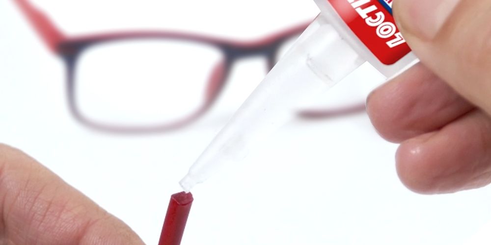 Broken glasses being repaired with Loctite Precision Glue.