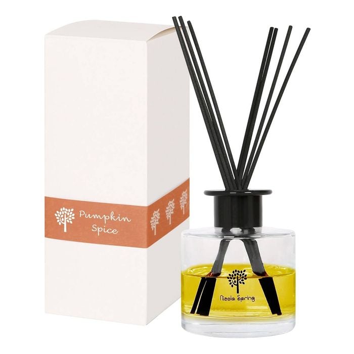 Glass Reed Diffuser - 200ml - Pumpkin Spice - Autumn Spiced Fragrance with 8 Reeds Long Lasting Scent
