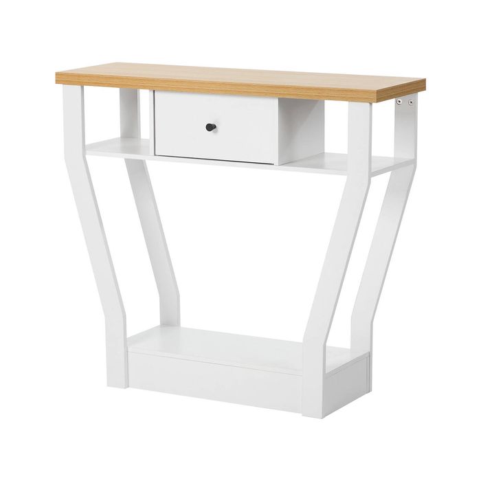 Oikiture Console Table 1 Drawer Hallway Entryway Storage Shelf Side Desk White And Natural