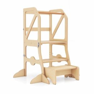 Costway 2in1 Kid Foldable Step Stool Kitchen Tower Wood Table Chair
