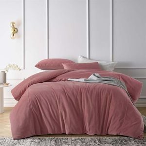 Vintage Design Homewares Super King Pink Smokey Rose Cotton Velvet Quilt Cover Set