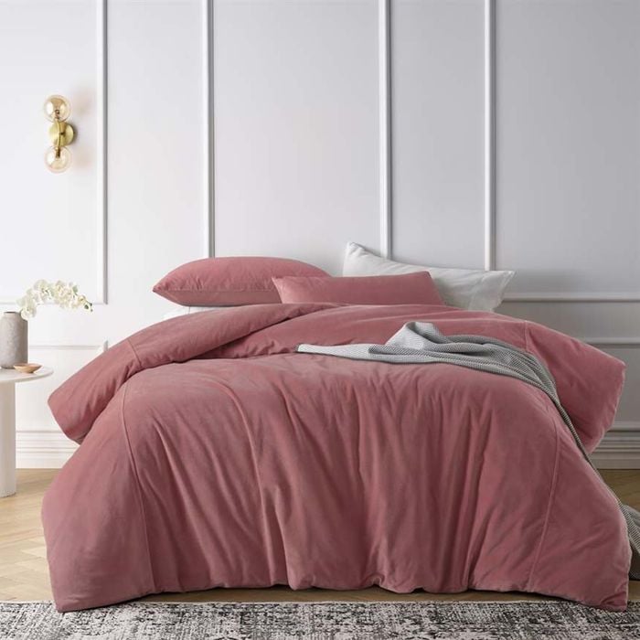 Vintage Design Homewares Super King Pink Smokey Rose Cotton Velvet Quilt Cover Set