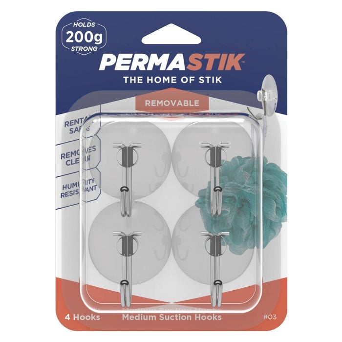 Permastik Medium Suction Hooks - 4 Pack