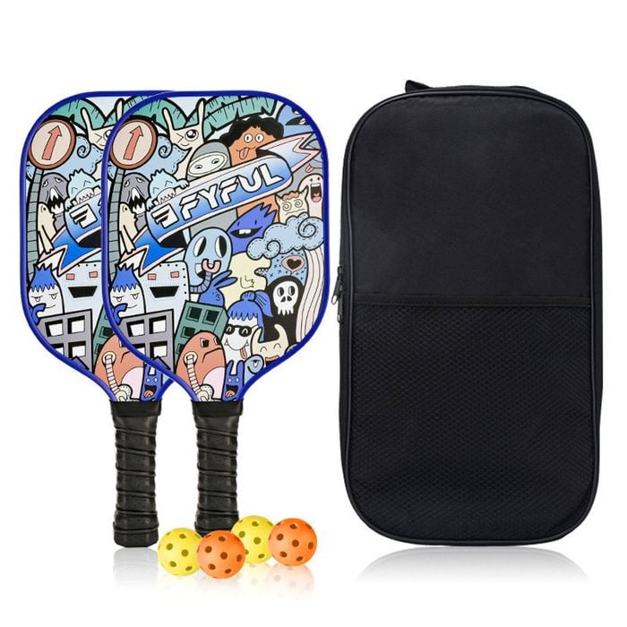 Catzon Pickleball Paddles Set 2 Rackets With Balls And Bag Fiberglass Surface Pickleball Racquet Set-blue