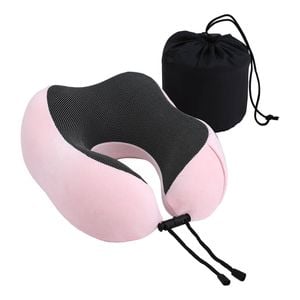 Wanderlite Travel Neck Pillow for Airplanes Memory Foam with Storage Bag, Pink