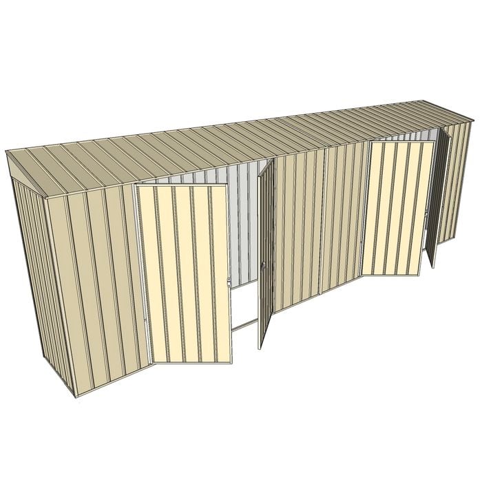 Build-a-Shed 0.8 x 6 x 2m Skillion Shed with Dual Double Hinged Side Doors - Cream