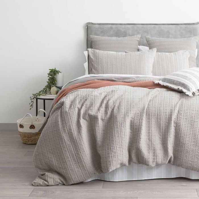 Cloud Linen Celeste Seersucker Cotton Waffle Quilt Cover Set Charcoal Queen