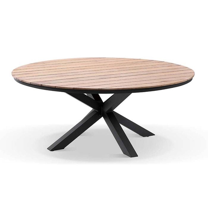 Tuscany Round 1.5m Outdoor Aluminium and Teak Top Dining Table 1.5m - Charcoal
