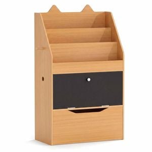 Costway Kid Bookshelf Toy Organizer Cabinet Drawer Chalkboard Hook Natural