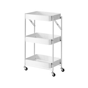 SOGA 3 Tier Steel White Foldable Kitchen Cart Storage Organizer