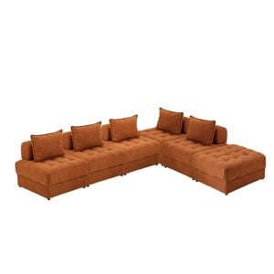 Oikiture 6 Seater Velvet Modular Sofa & Ottoman Set