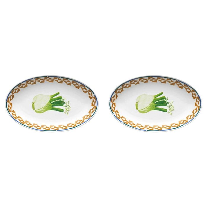 2PK Porto Valentina Porcelain Oval Serving Platter 32cm Fennel