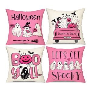 Catzon 4 Pcs Scary Throw Pillow Covers Linen Cushion Case for Decor 50X50cm