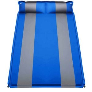 Double Self Inflating Mattress Sleeping Mat Air Bed Camping Camp Hiking Joinable Pillow - Blue