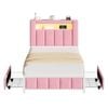Advwin King Single Upholstered Velvet LED Bed Frame with Hidden Storage Pink