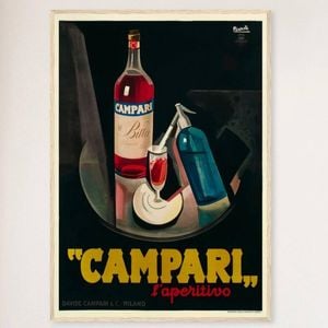 Galrie Campari L'aperitivo Vintage Framed Advertising Poster for Home and Bar Decor, Wood Frame, 50 x 70cm (20 x 28inch)