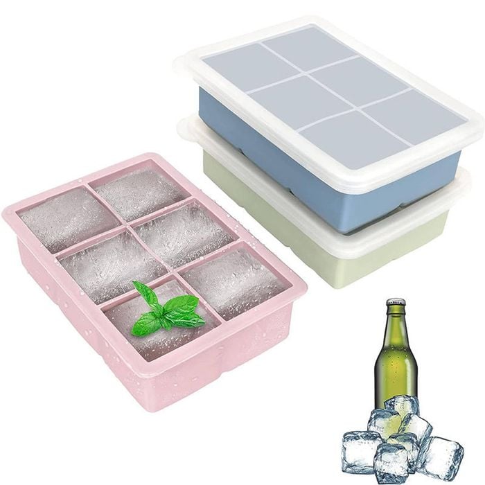 Catzon 3 Pcs Silicone Ice Cube Trays with Lid 6-Cavity,Easy Release for Cocktails & Beverages