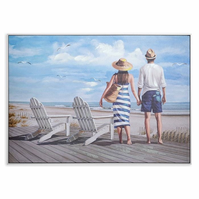 P&P Beach View Hand Painting Picture with White PS Frame - Elegant Wall Art for Modern Interiors 102x72cm