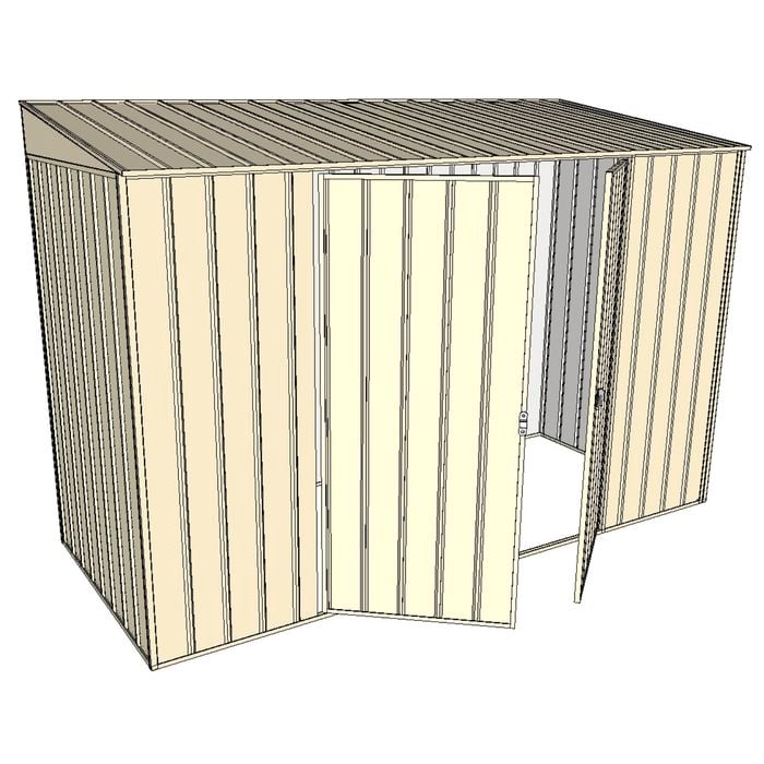 Build-A-Shed 1.2 x 3.0 x 2.0m Skillion Double Hinged Side Doors Shed - Cream