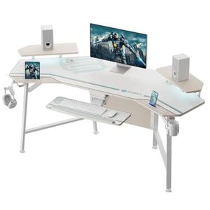 Eureka Ergonomic 70" Wing Shaped Studio Desk With Keyboard Tray - White