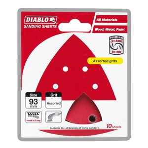 Diablo 93 x 93mm Assorted Grit Abrasive All Surface Detail Sander Sheets - 10 Pack