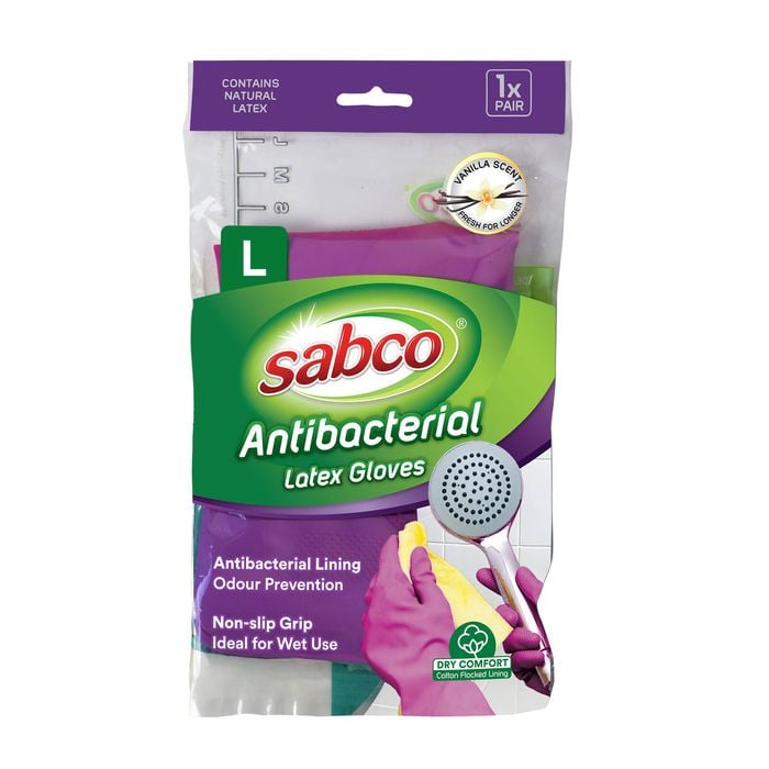 Sabco Large Antibacterial Latex Gloves - 1 Pair