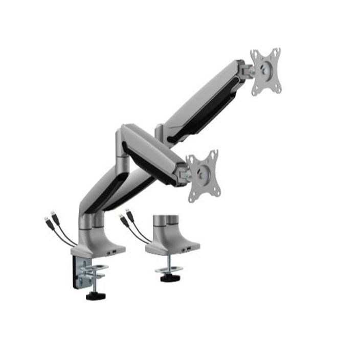 Brateck Ldt82-c024uc Dual Screen Heavy-duty Gas Spring Monitor Arm With Usb Ports For Most 17'~35' Monitors, Matte Silver(new)