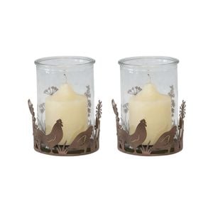Willow & Silk Set of 2 Garden Chook Candleholders - Rust