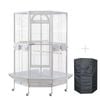 YES4PETS White 161 cm XL Corner Bird Cage Pet Parrot Aviary Perch Castor Wheel Stand With Cover