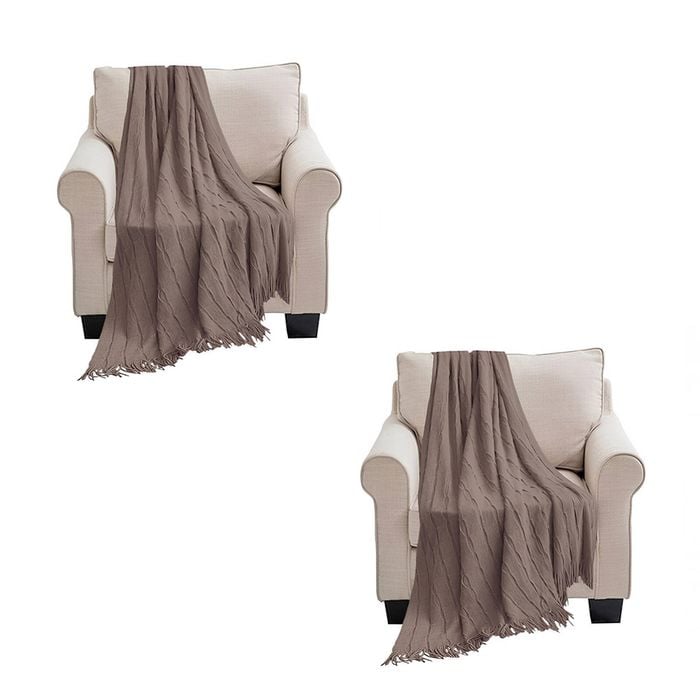 SOGA 2X Coffee Textured Knitted Throw Blankets
