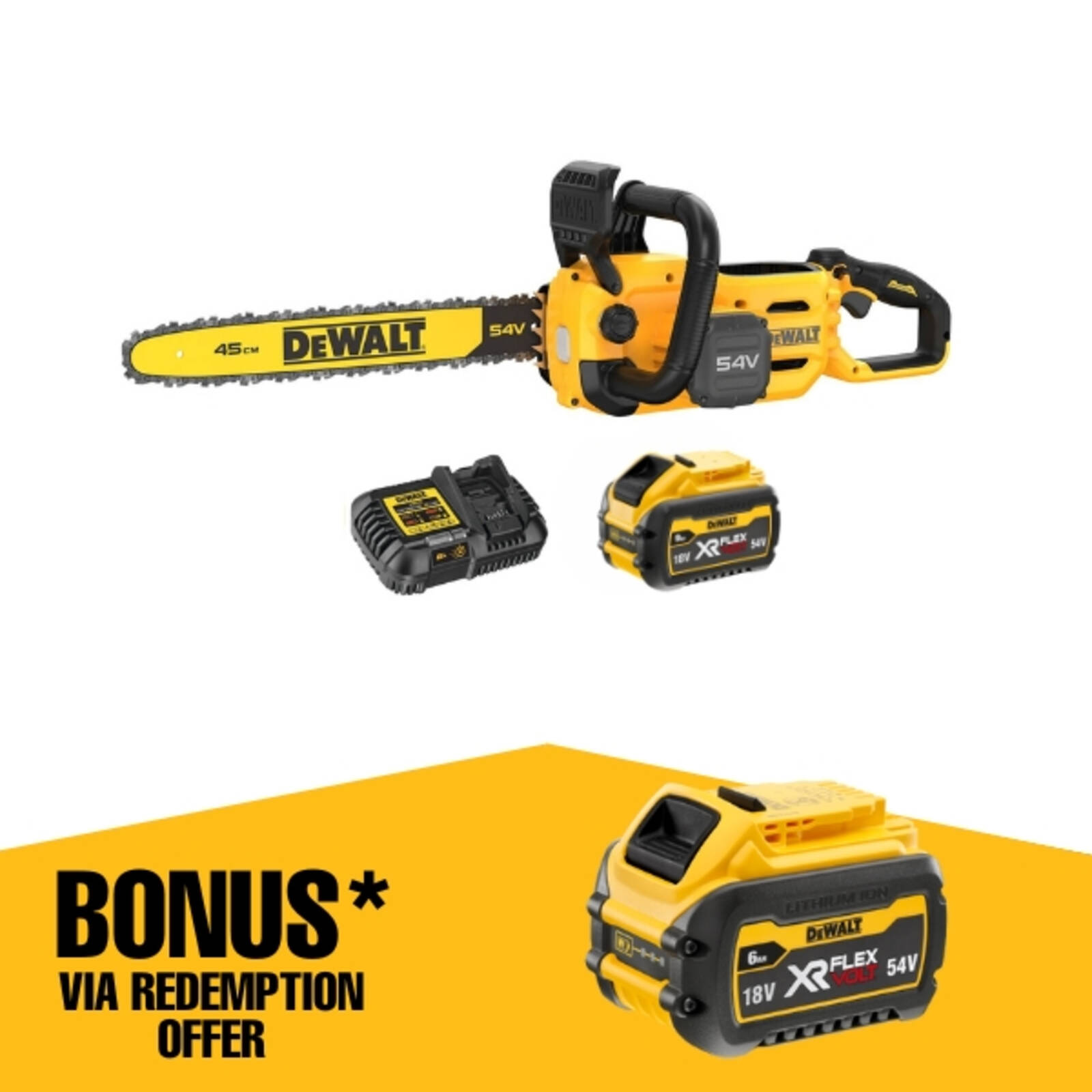 DEWALT 54V 450mm 18 FlexVolt Cordless Chainsaw Kit DCMCS574X1 XE Bunnings New Zealand