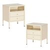 Familand Set Of 2 Steel End Side Table Bedside Tables with 2x Storage Drawers Free standing in Cream