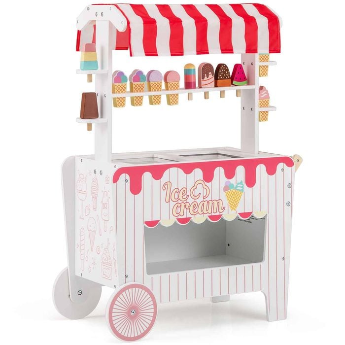 Costway Kid Ice Cream Cart Pretend Play Shop Dessert Food Truck Toy Red