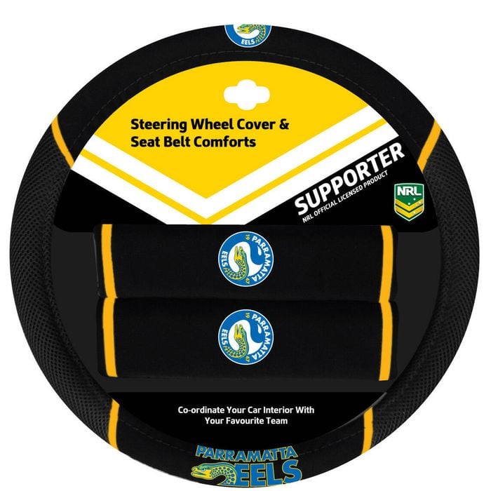 Parramatta Eels Official Nrl Steering Wheel Cover And Seat Belt Cover Set