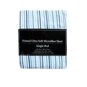 Bloomington Printed Microfiber Sheet Set Single Blue Lines