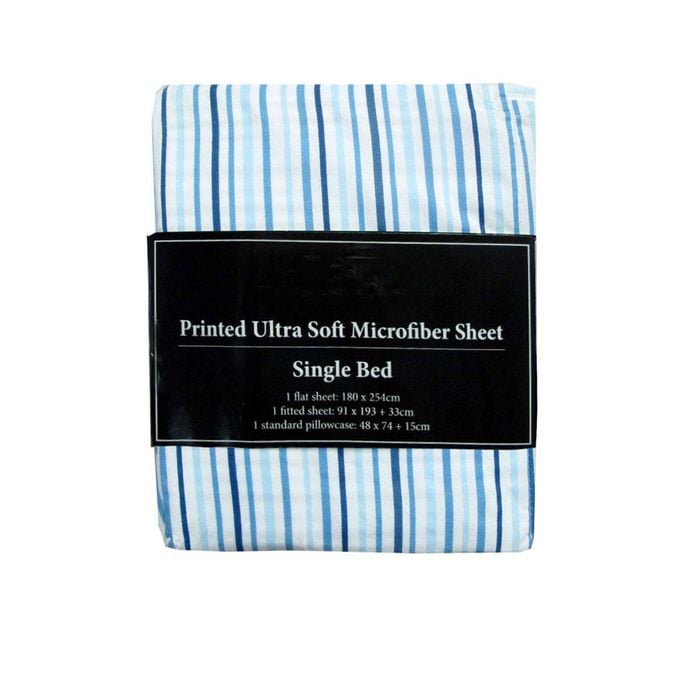 Bloomington Printed Microfiber Sheet Set Single Blue Lines
