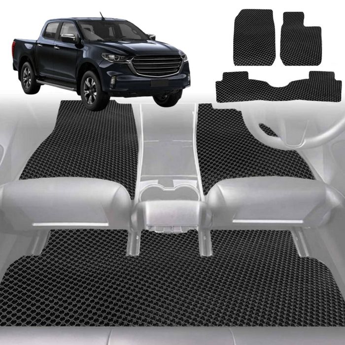 6D Diamond Car Floor Mats for Mazda BT-50 Dual Cab 2011-2020-Full Set-Black-Outback GT