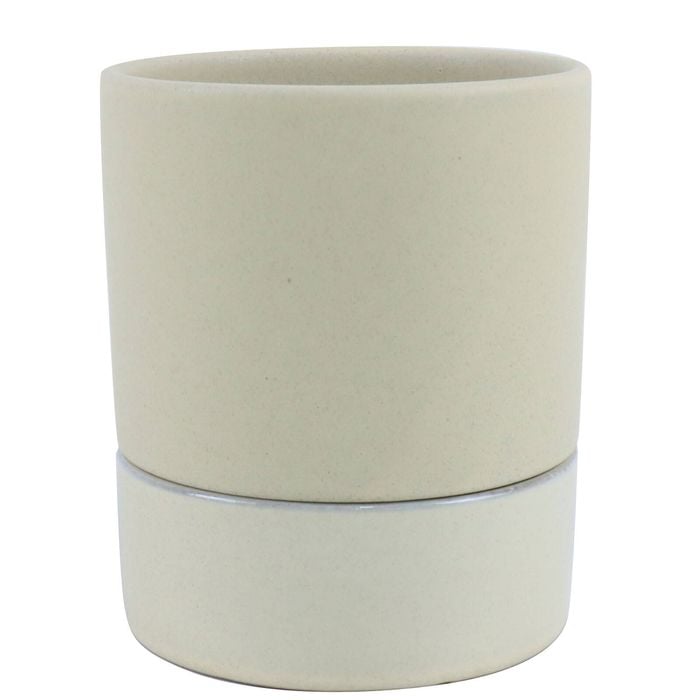 Northcote Pottery 15.6 x 18.5cm Cream Jac Cylinder Ceramic Indoor Pot With Saucer