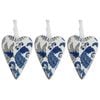 3x Ceramic Hanging 8cm Gift Tag Heart Indigo Magic Ornament w/ Hanger Home Decor
