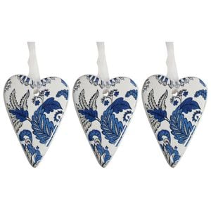 3x Ceramic Hanging 8cm Gift Tag Heart Indigo Magic Ornament w/ Hanger Home Decor