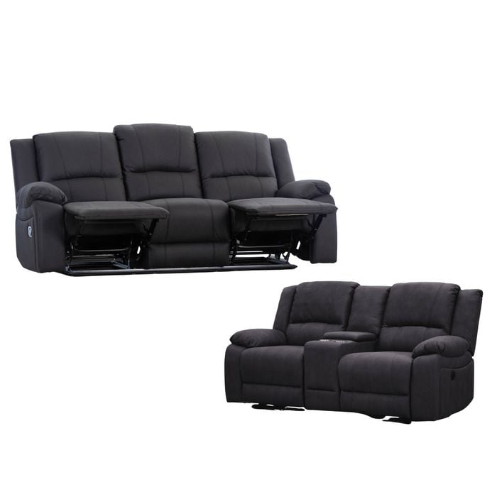 Anderson 2+3 Seater Fabric Electric Recliner Sofa Lounge Chair Set Jet Dark Grey