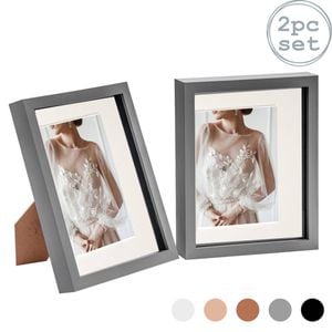 Nicola Spring Acrylic 3d Box Photo Frames With 5" X 7" Mounts - 8" X 10"  - Grey - Pack Of 2