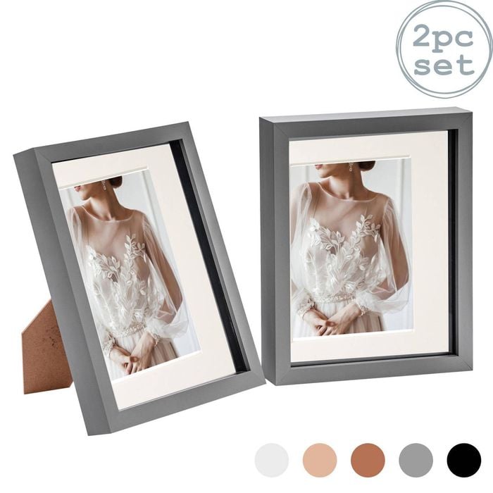 Nicola Spring Acrylic 3d Box Photo Frames With 5" X 7" Mounts - 8" X 10"  - Grey - Pack Of 2