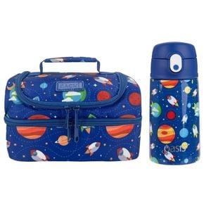 Sachi Insulated Double Decker Lunch Bag & Kids Drink Bottle 400ml - Outer Space Bundle